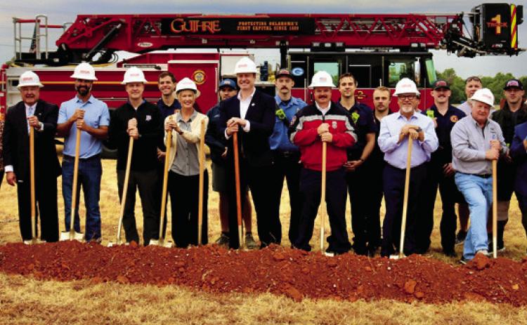 Community members gather Tuesday at the future site of Fire Station No. 2 at Division Street and Sooner Road for a groundbreaking ceremony. Photo courtesy of the City of Guthrie