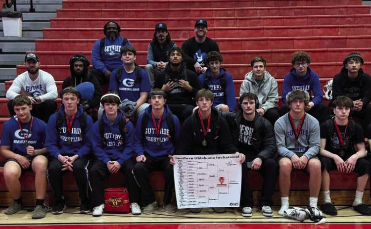 Guthrie Boys Wrestling at the conclusion of the Duncan on Tournament December 20. Photo courtesy of Guthrie Wrestling