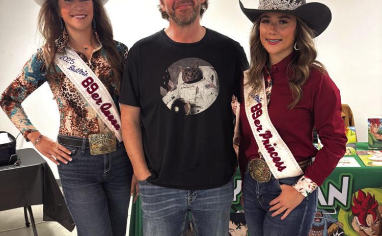 Jeremy Inman, the voice of Android 16 in “Dragon Ball Z,” poses with the 2025 89ers Queen and Princess during GuthrieCon in Guthrie, Okla. Photo submitted