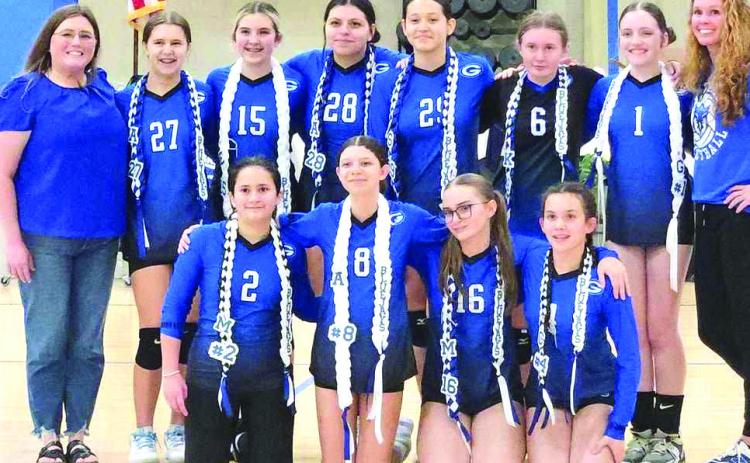 8th grade Lady Jays volleyball players recognized in their last home game against Shawnee. Submitted photo