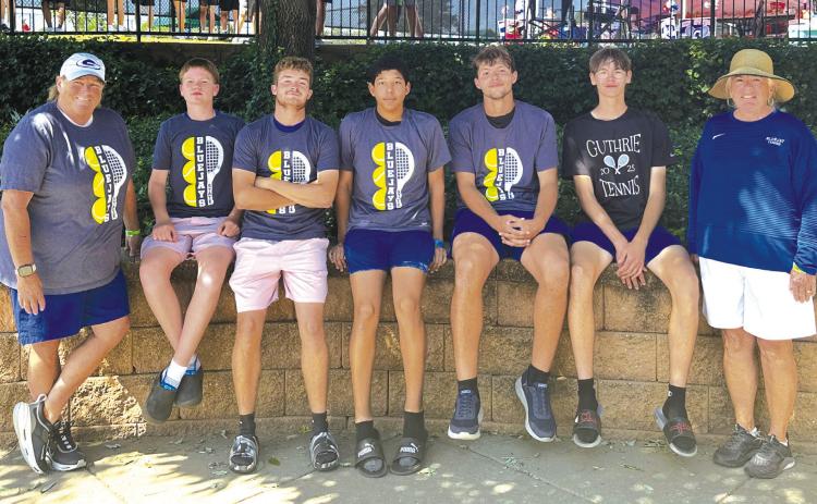 Coach Cari Groce, Jaxson Mayer and Carson Olmsted won their first round at state defeating Durant 6-1, 6-1, Cayden Haynes, Isaiah Dearman and Broderric Hansen defeated Riverfield 7-6, 6-0 in the first round of 2 doubles, Coach Mary Hudson. Submitted photo.