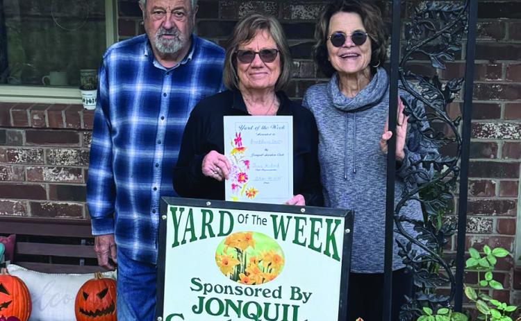 Bruce and Bonnie Storts with Jennie Woodard, Jonquil Garden Club Representative.