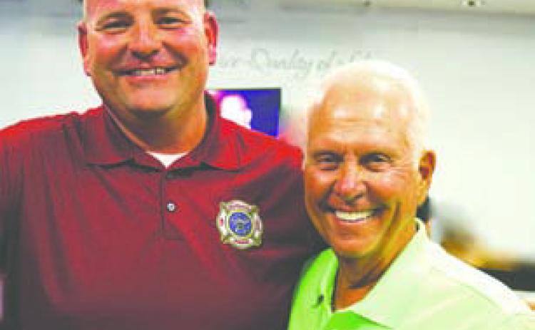 Pictured Above, retiring Guthrie City Fire Chief Eric Harlow at his reception with Mayor Steve Gentling last week. Members of the Guthrie Fire Department, city staff, and many more were among those in attendance. Harlow retires after 12 years with the City of Guthrie. He will be missed. Photo by Aaron Ryburn/City of Guthrie