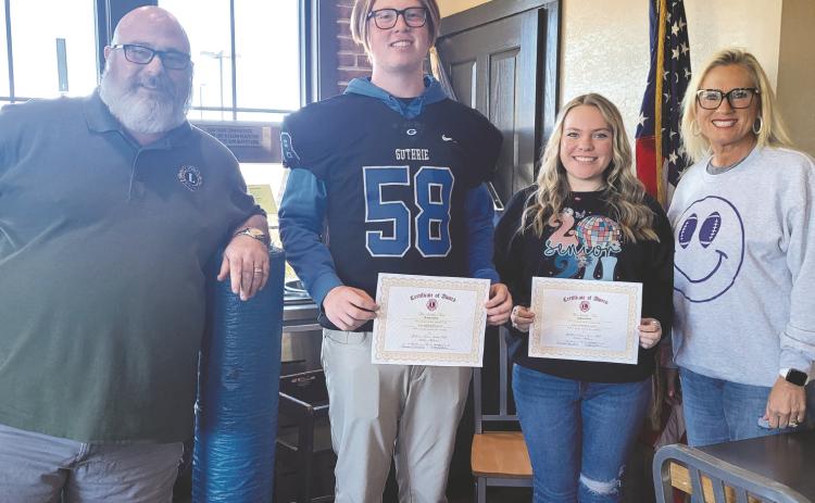 Guthrie Noon Lions Club October Students of the Month. Pictured, from left to right, Troy Jenkins, Christian Perrin, Makenna Bench, and Annie Chadd.