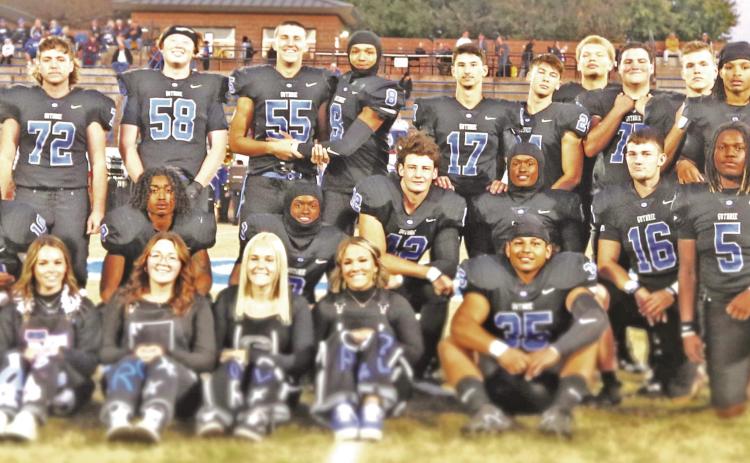 Senior Night: Pictured Above, The Guthrie High School Football team honored 23 senior players and four senior trainers with their families on November 3,2023 at Jelsma Stadium in pregame ceremonies. The Bluejays won the game against Shawnee 50-0 and will open the playoffs at home this Friday night against Lawton Macarthur. See more photos on page 7. Photos by Mike Mohanan