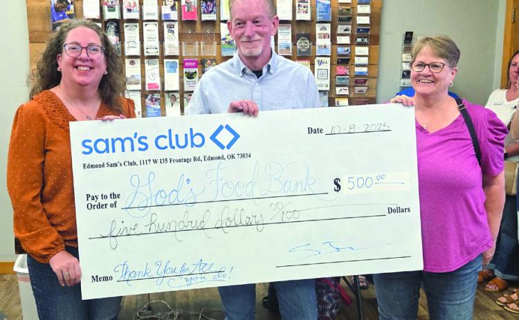 God’s Food Bank receives $500 donation from Scott Johnson with Sam’s Club 6267 in Edmond. Johnson says that he is grateful for all God’s Food Bank does for the people of Guthrie and he is happy to contribute. Submitted photo
