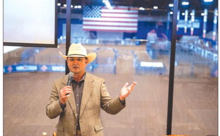 Dan Wall, General Manager and VP of Lazy E Arena, explains future plans at the Logan County's Economic Development luncheon held on Wednesday, Sept. 3rd.