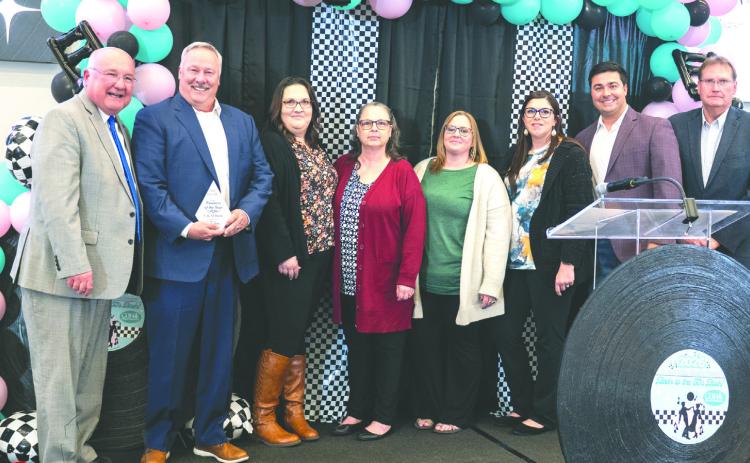 Representatives of F&M Bank accept the Business of the Year award during the Guthrie Chamber of Commerce Chamber Investor Banquet. The bank was honored for its continued investment and support of the Guthrie community. Photo by Shelton's Photography