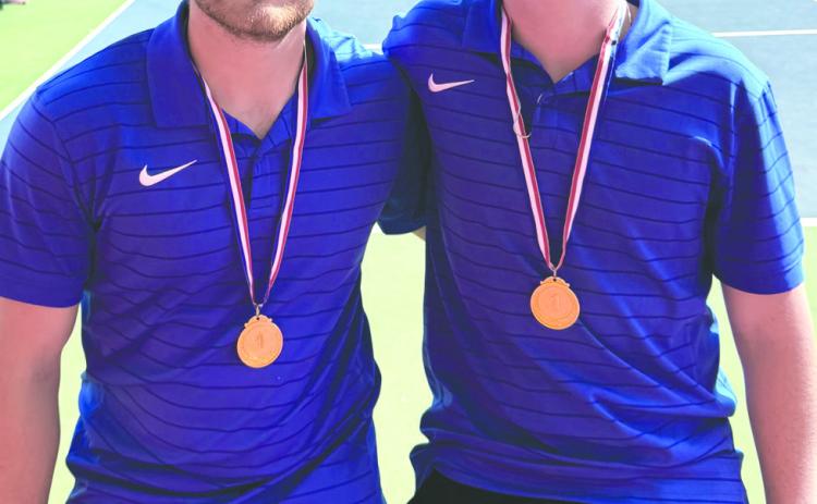 Jaxson Mayer and Carson Olmsted after their first place win in Stillwater March 28. Photo submitted