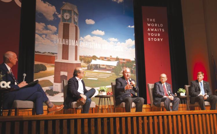 Left to right, Dr. Jeff Simmons, David Grann, Osage Principal Chief Geoffrey Standing Bear, Chickasaw Nation Governor Bill Anoatubby and FBI Oklahoma City Special Agent Edward Gray.