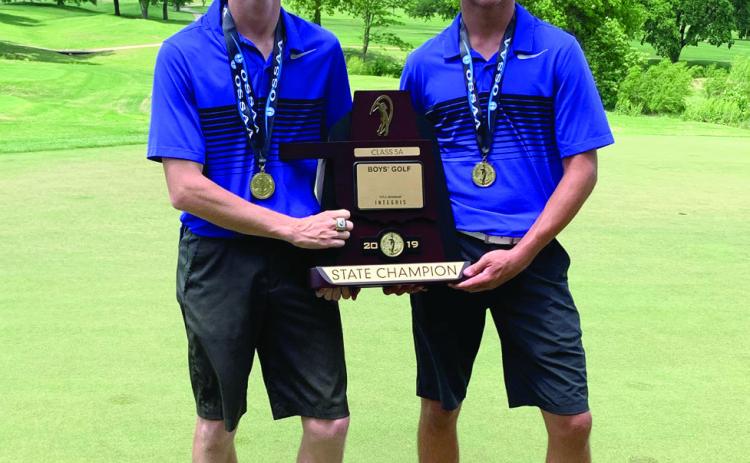 GHS teammates Bo Robbins, left, and Luke Morgan after winning Class 5A state golf title in 2019. Submitted photo