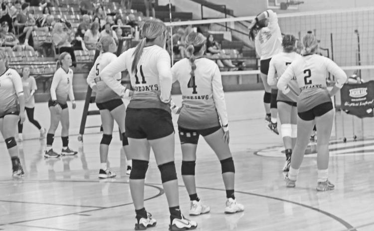 GHS welcomed varsity volleyball to its lineup on August 12. The team lost the OKC Storm 13-25,9-25, and 5-25. The junior varsity lost 9-25 and 6-25. The freshman lost 15-25 and 13-25. The team is on the road until August 30 when Elgin comes to town. Photos by Mike Monahan. GHS Varsity Volleyball warming up.