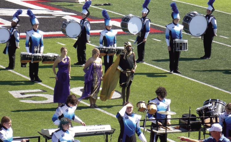 Drum Majors (center) calling the preliminary performance to start.