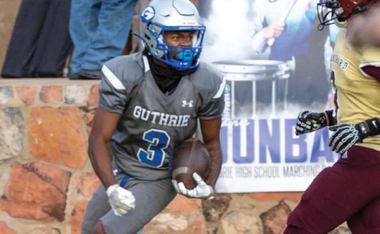 Guthrie’s Amare Watson looks for running room against Blanchard on Sept. 19. Bluejays won 48-7.