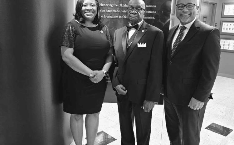 Dr Jackson, Dr Montgomery, Dr Peterson: 'Langston University President Ruth Ray Jackson (left) said Dr. Clyde Montgomery, Jr., (center) was committed to academic excellence and institutional advancement during his time at LU. Dr. Jackson succeeded Dr. Montgomery in his role as Vice President for Academic Affairs when he retired in 2019, and Dr. Alonzo Peterson (right) now serves in the position.'