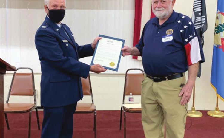 Mayor Steven Gentling presents Vietnam Veterans Day Proclamation to Marine Corps League Sonner Detachment #559.