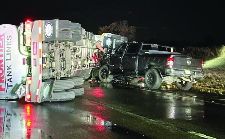 Overturned tanker causes traffic influx in Guthrie early Sunday morning.